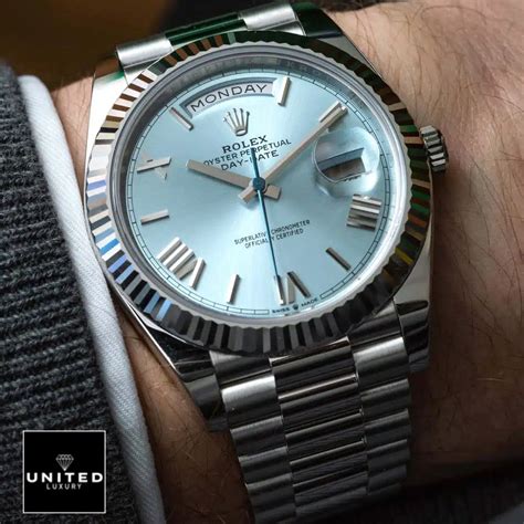 rolex day date ice blue replica|rolex platinum day date 40.